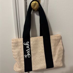 Personalized Beige and Black Tote Bag